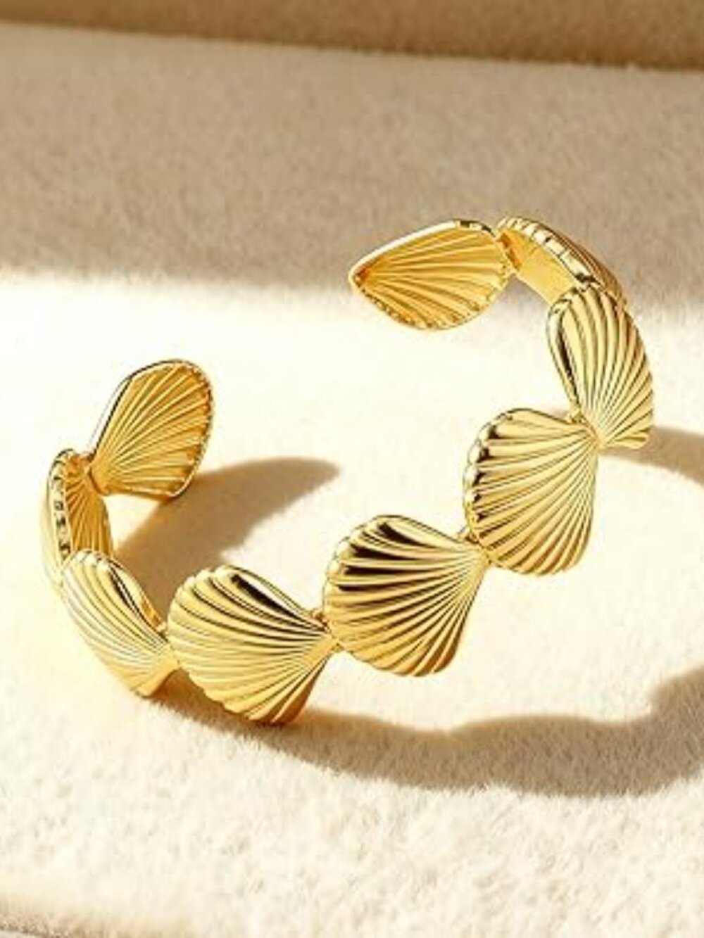 Sea Shell Beach Bangle Bracelet Chunky Gold Adjustable Open Cuff Boho - Picture 4 of 5